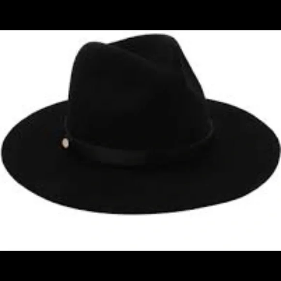 NWT All Saints Long Brim Fedora+100% Wool+Brass Logo rivet+Black - Picture 4 of 11